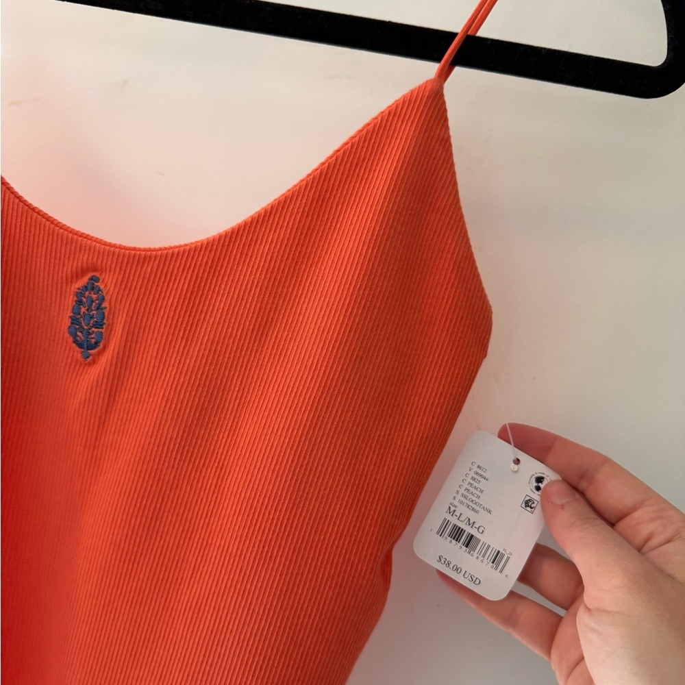 FP Movement Orange Ribbed Cami with Blue Embroidered Detail